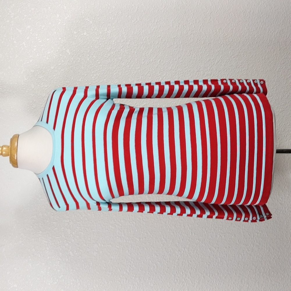 J.McLaughlin Red & Aqua Striped Crewneck Sweater Size Sm Pullover